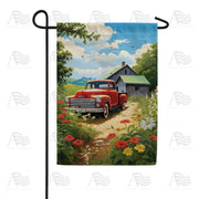 Red Pickup in Rural Bliss Garden Flag