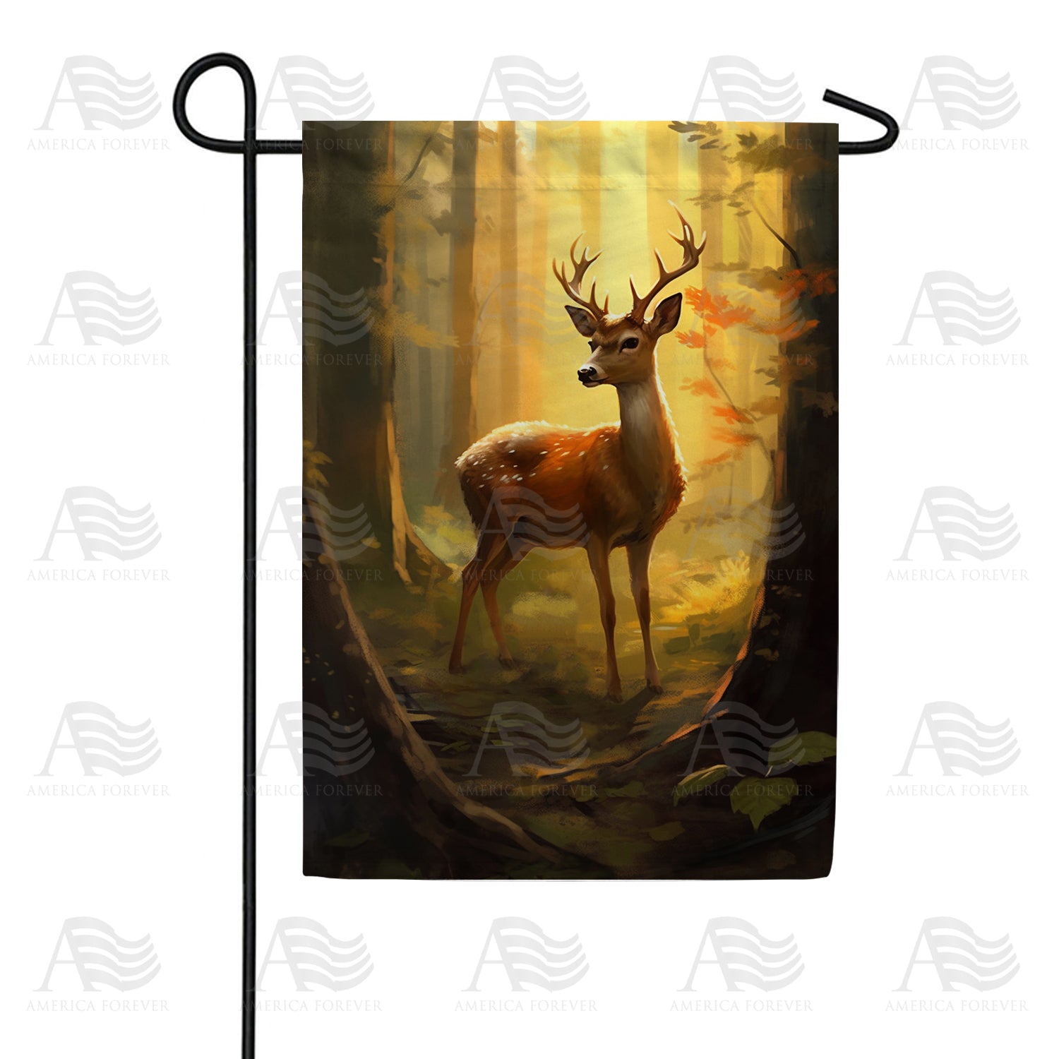 Stag in Golden Forest Light Garden Flag