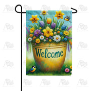 Springtime Welcome Flower Pot Garden Flag
