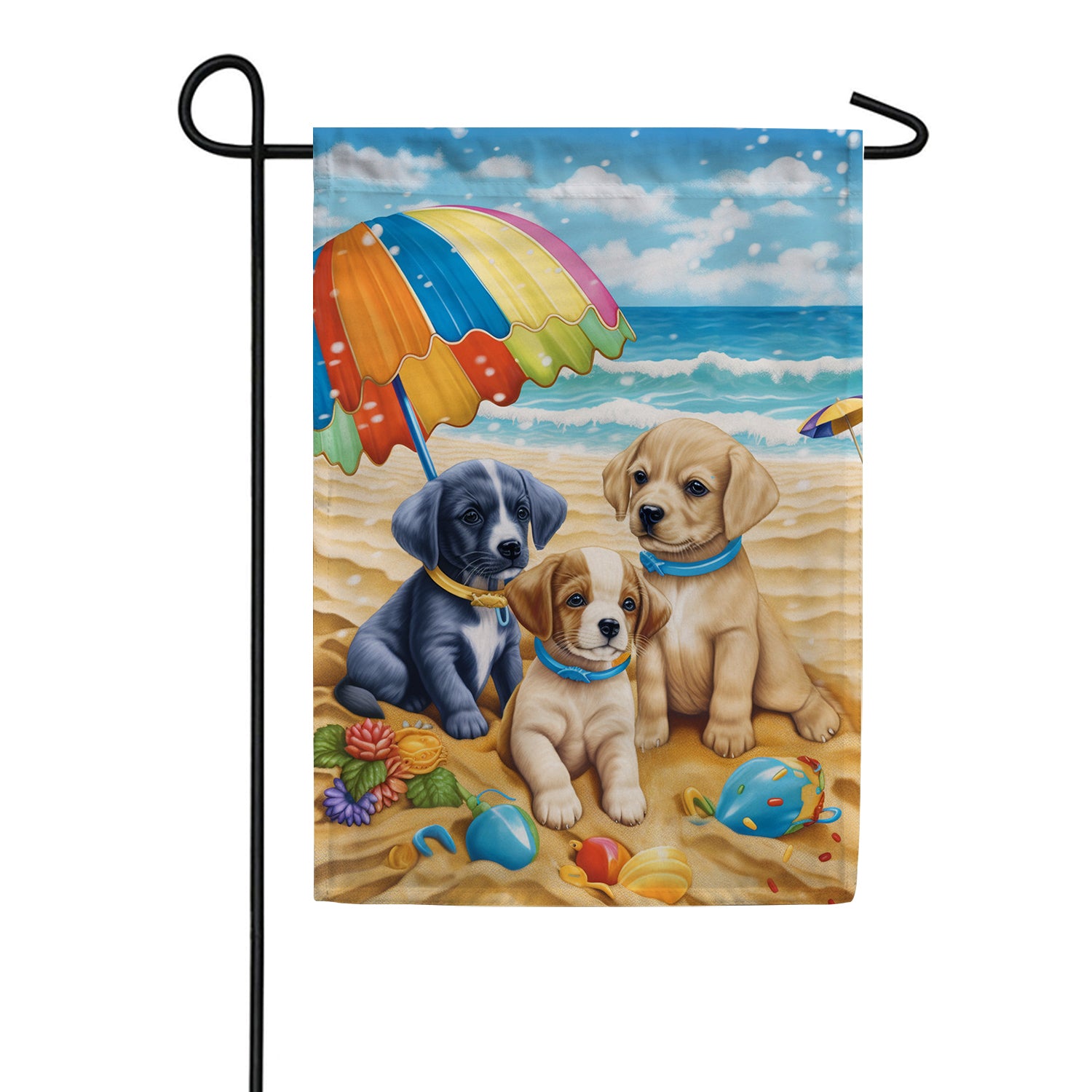Puppy Beach Day Garden Flag