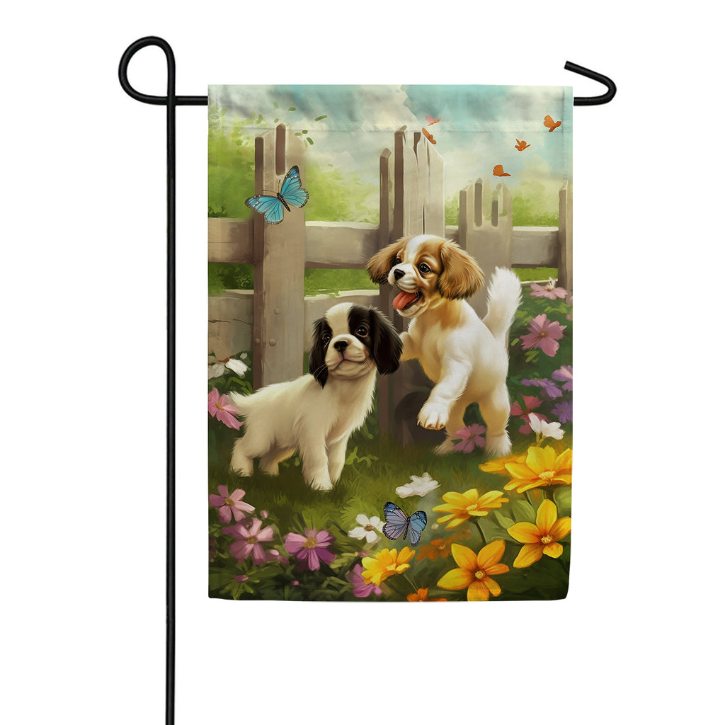Frolicking Puppies Garden Flag