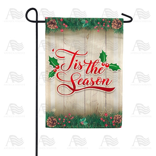 Tis The Season Holly & Pine Cone Garden Flag