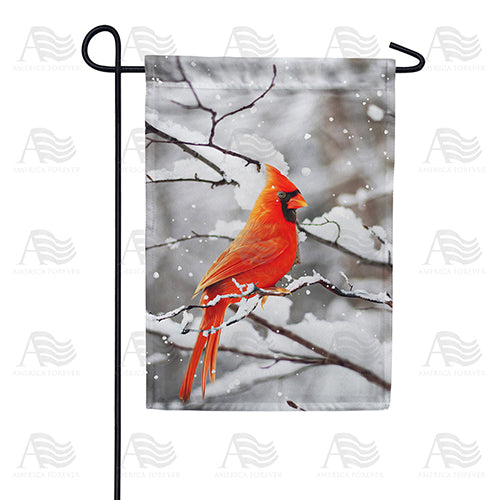Cardinal On Snowy Branch Garden Flag