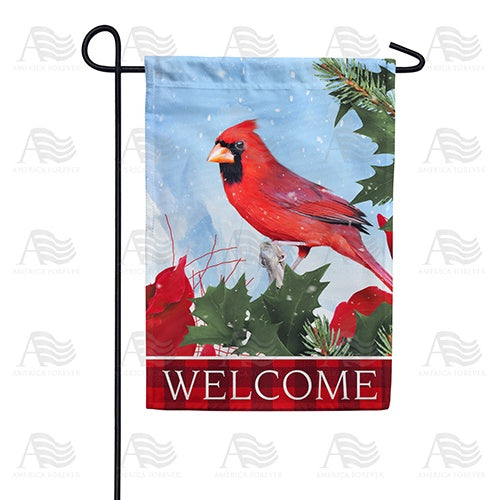 Cardinal Red Plaid Welcome Garden Flag