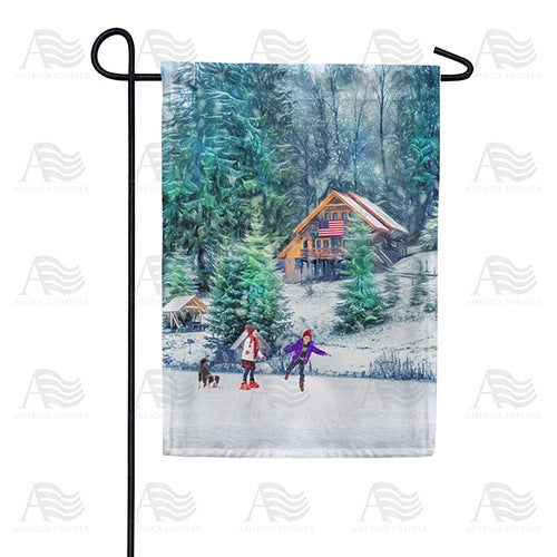 Winter Fun On The Lake Garden Flag