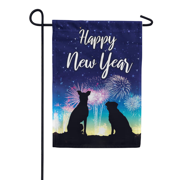New Year Dogs Silhouette Garden Flag