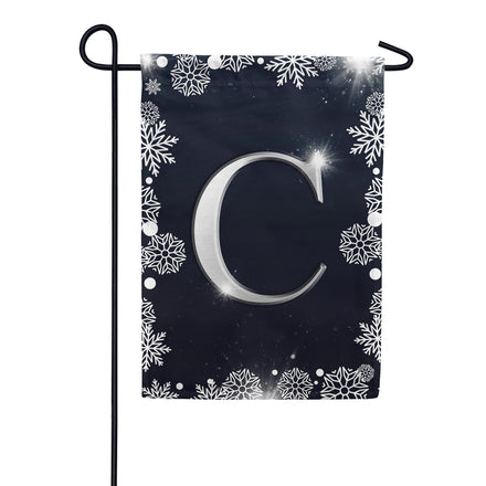 Silver Snowflakes Monogram Garden Flag