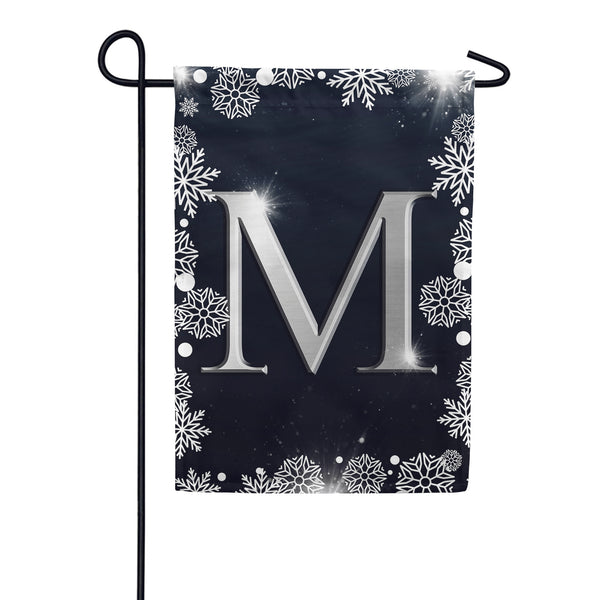 Silver Snowflakes Monogram Garden Flag