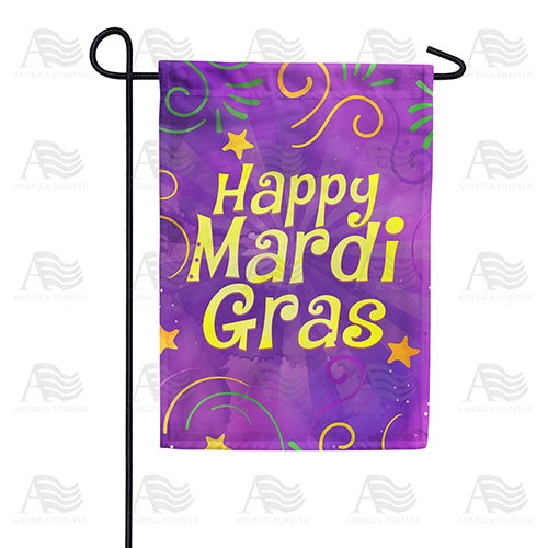 Happy Mardi Gras Purple Garden Flag