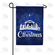 Blue Christmas Manger Garden Flag