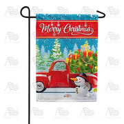Snowman Delivers Gifts Garden Flag