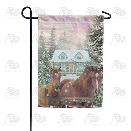 Horses Winter Greeting Garden Flag