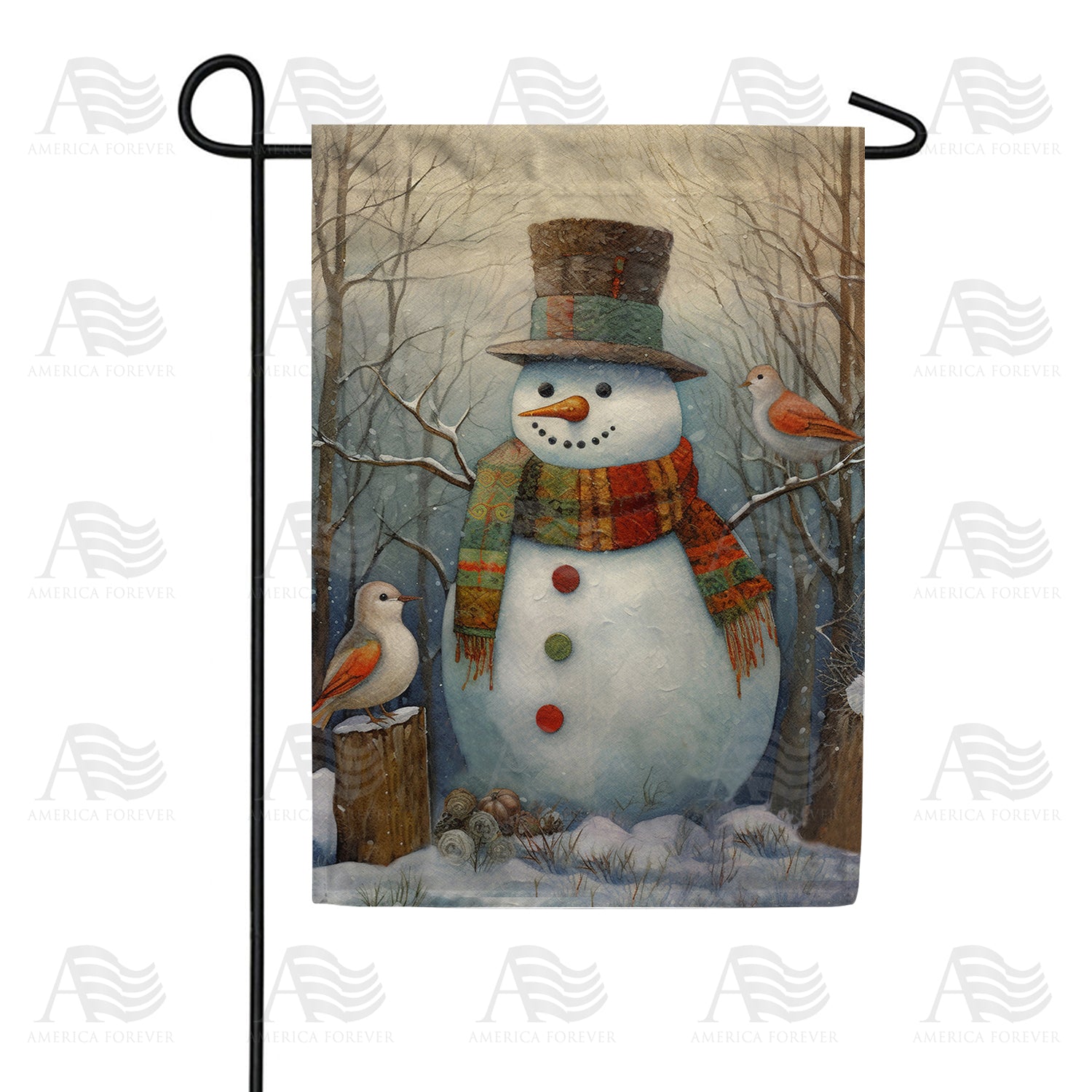Plaid Clothed Snowman Garden Flag