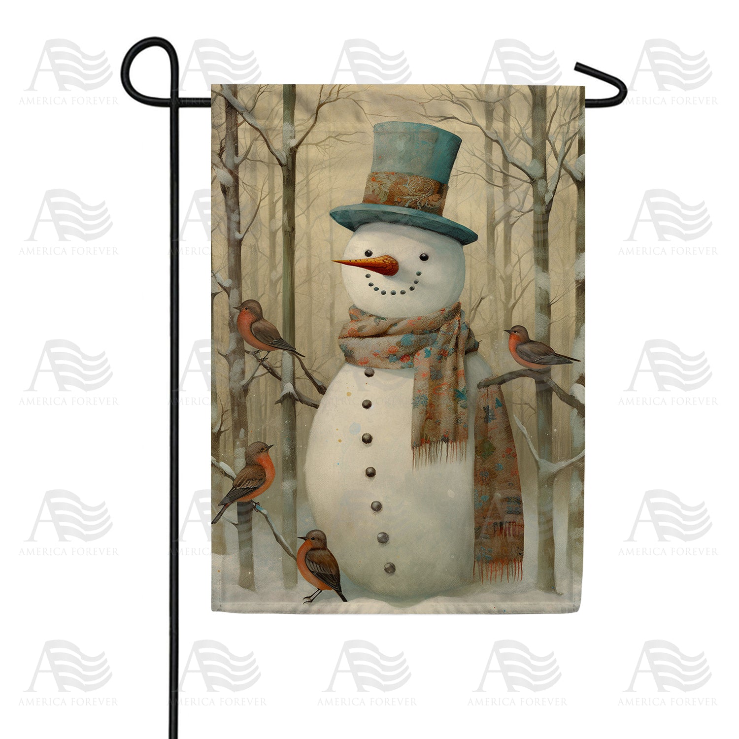 Snowman's Feathered Friends Garden Flag