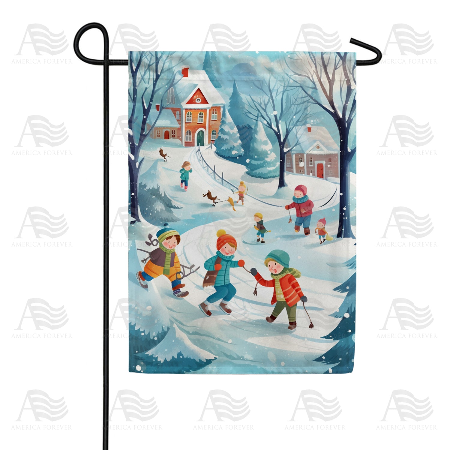 Winter Neighborhood Fun Garden Flag