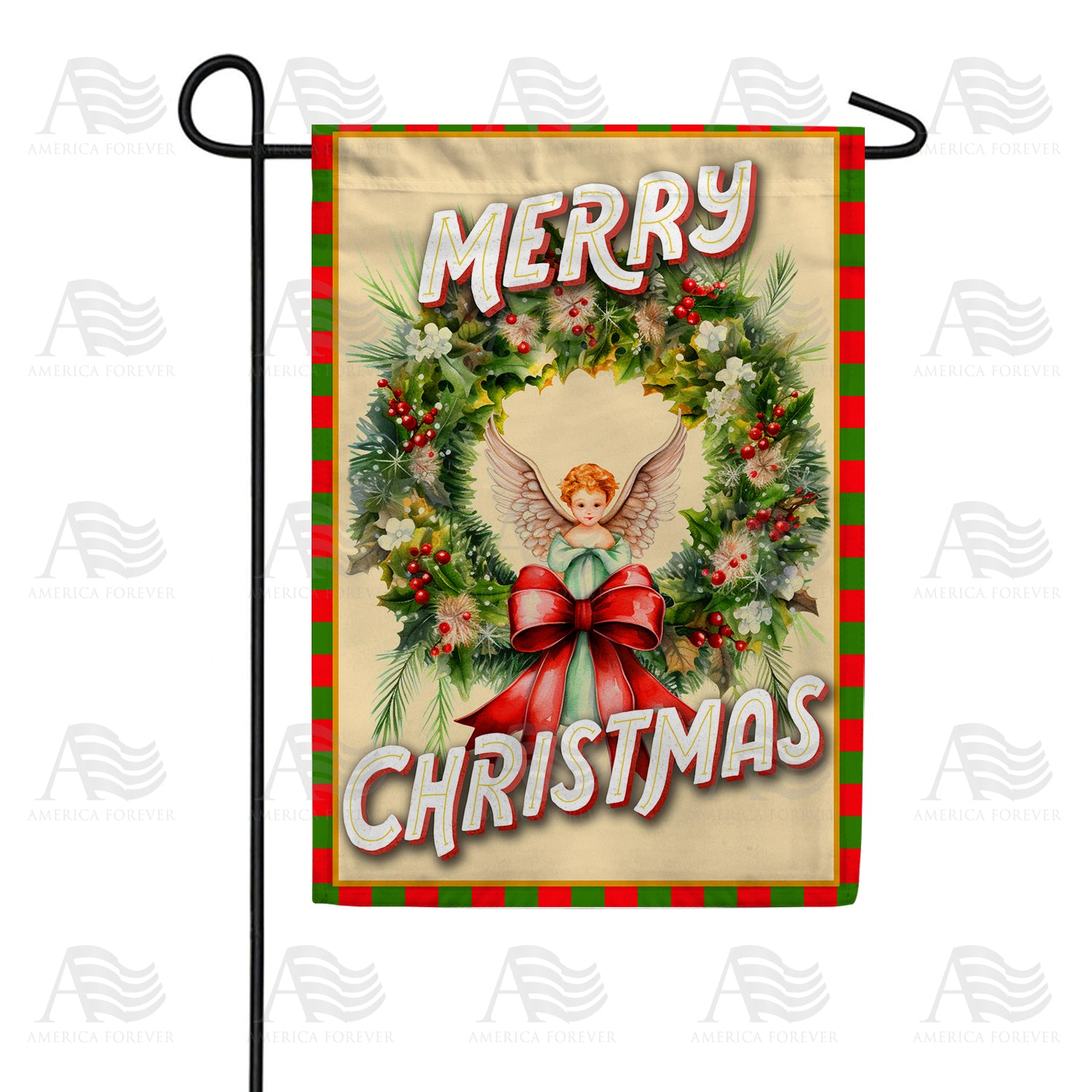 Christmas Angel Wreath Garden Flag