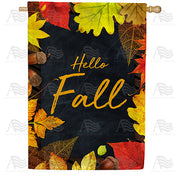 Hello Fall On Black Slate House Flag