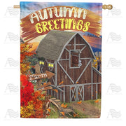 Rustic Autumn Barn House Flag