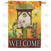 Lovely Autumn Bird House House Flag