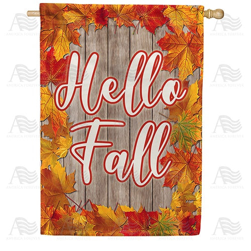 Hello Fall Leaf Border House Flag