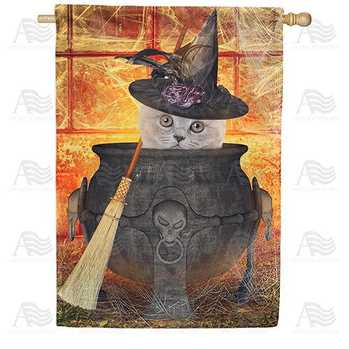 Cat In Cauldron House Flag