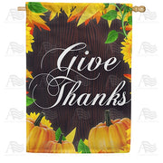 Give Thanks On Wood Grain House Flag