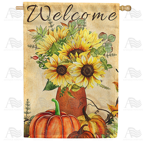 Vase Of Sunflowers House Flag