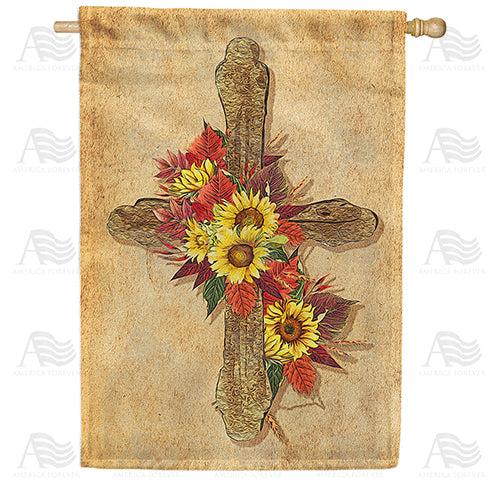 Wooden Fall Cross House Flag