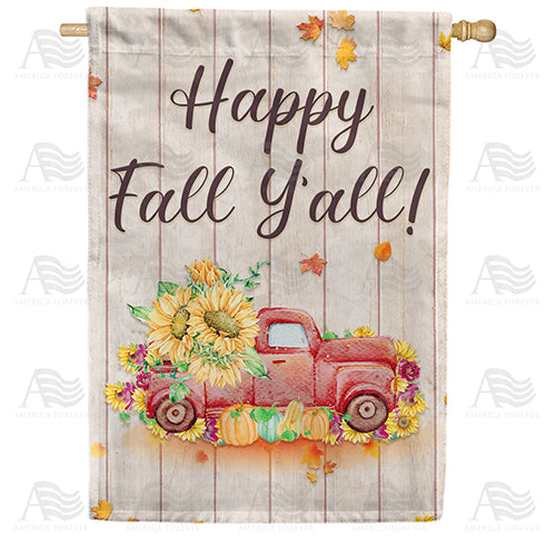 Fall Y'all Red Truck House Flag