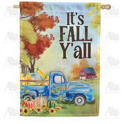 Fall Y'all Blue Truck House Flag