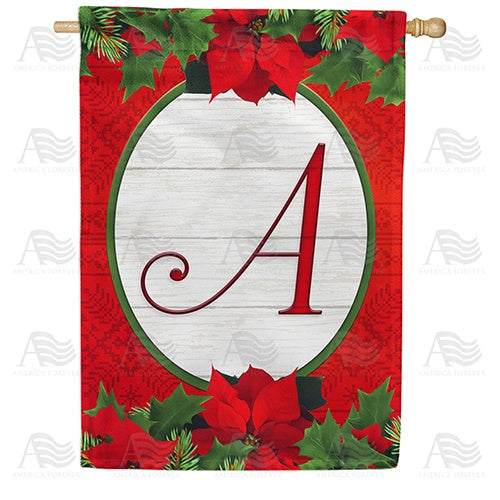 Red Poinsettia - Monogram A House Flag