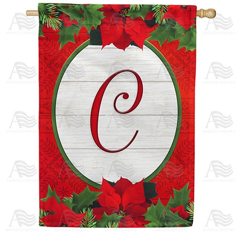 Red Poinsettia - Monogram C House Flag