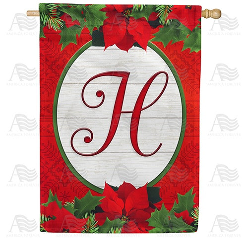 Red Poinsettia - Monogram H House Flag