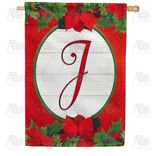 Red Poinsettia - Monogram J House Flag