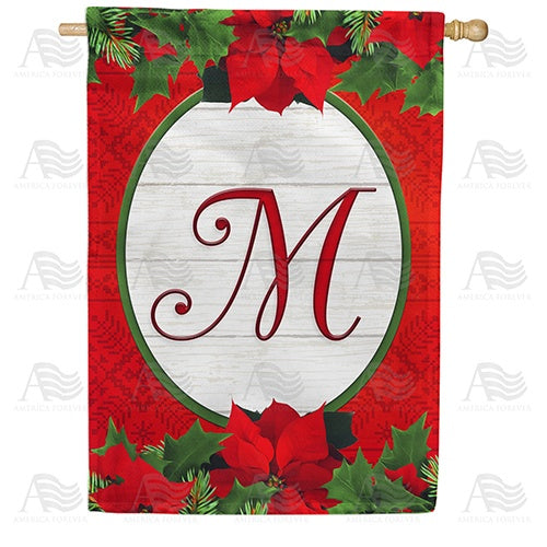 Red Poinsettia - Monogram M House Flag