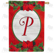Red Poinsettia - Monogram P House Flag