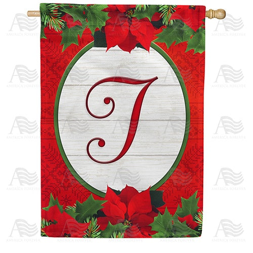 Red Poinsettia - Monogram T House Flag