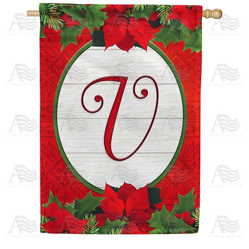 Red Poinsettia - Monogram V House Flag