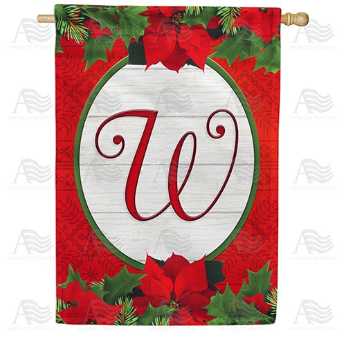 Red Poinsettia - Monogram W House Flag