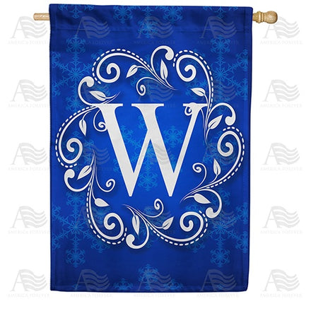 Royal Blue Winter Monogram House Flag