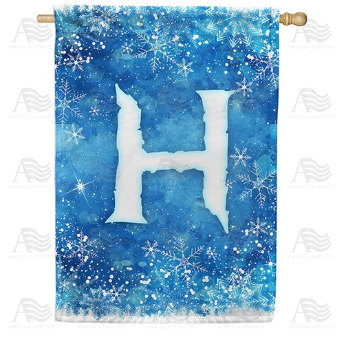 Icy Snowflakes Monogram H House Flag