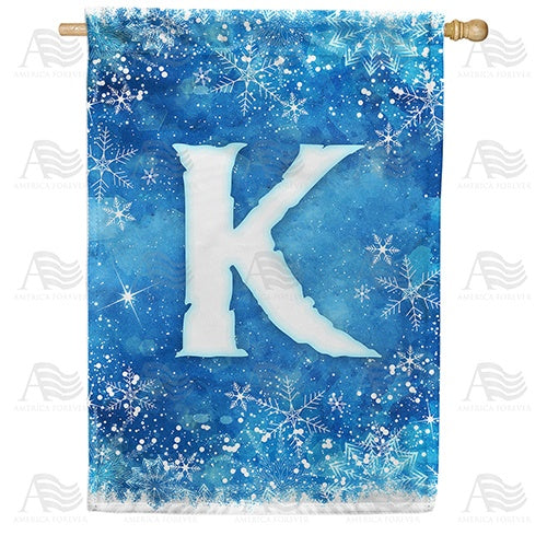 Icy Snowflakes Monogram K House Flag