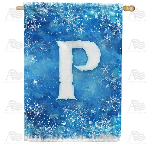 Icy Snowflakes Monogram P House Flag