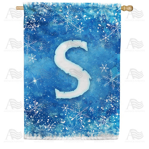 Icy Snowflakes Monogram S House Flag