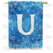 Icy Snowflakes Monogram U House Flag