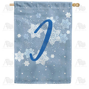 Blue Winter Monogram I House Flag