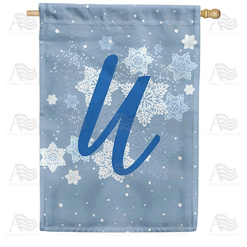 Blue Winter Monogram U House Flag
