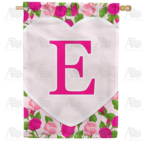 Pink Roses Monogram E House Flag