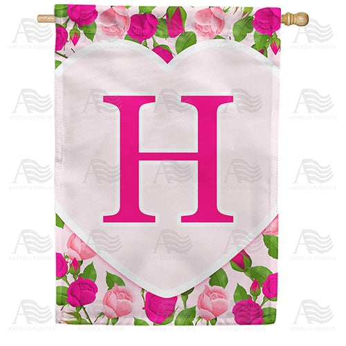 Pink Roses Monogram H House Flag