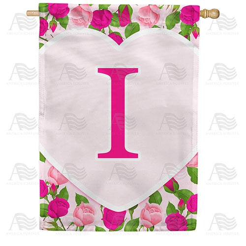 Pink Roses Monogram I House Flag